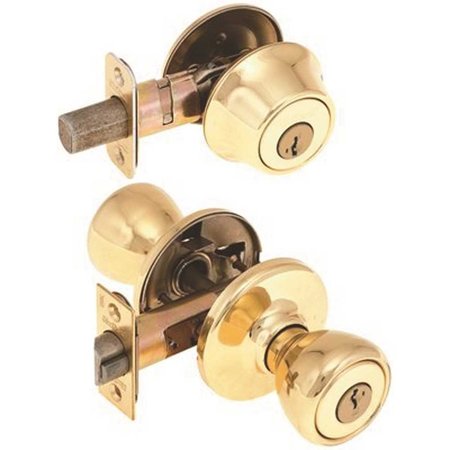 KWIKSET Tylo Polished Brass Single Cylinder Door Knob Featuring SmartKey Security Combo Pack 690T 3 SMT 6AL RCS